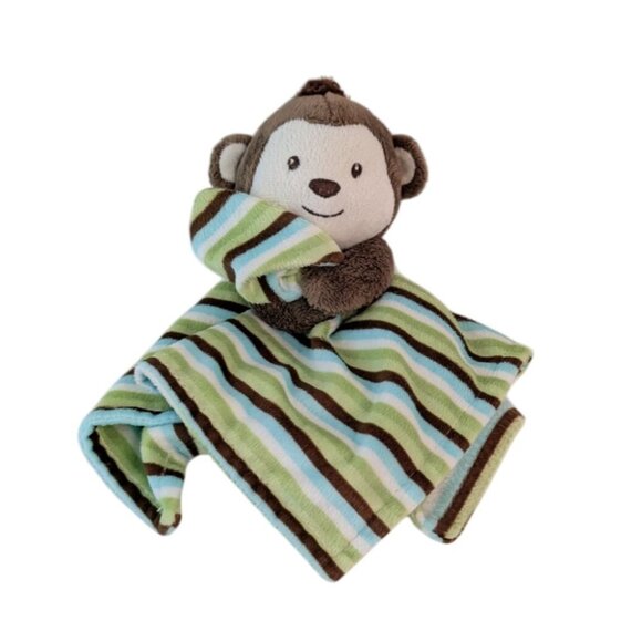 Little Miracles Monkey Baby Security Blanket Lovey Toy Green Brown Stripes - Picture 1 of 6